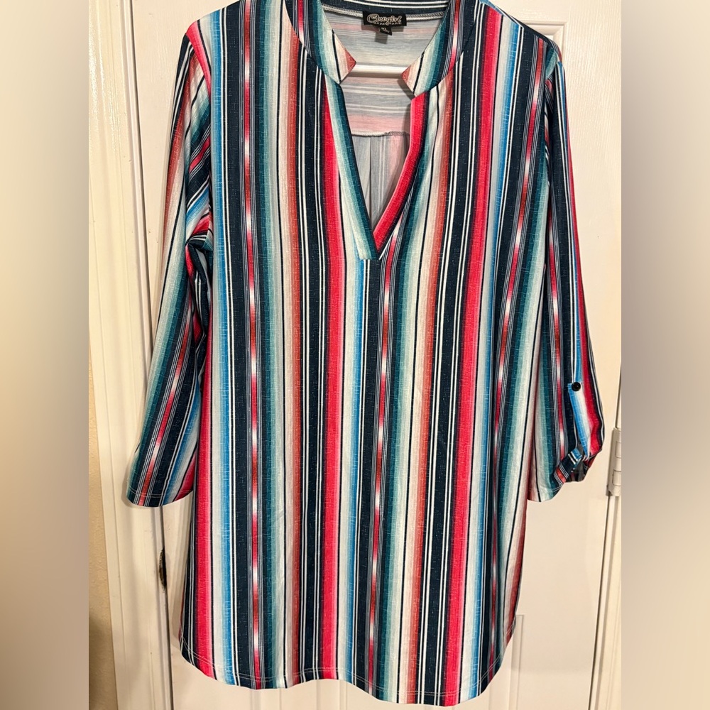 Colorful Striped V-Neck Blouse